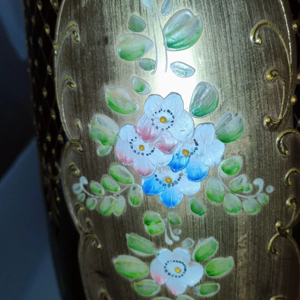18” Handmade Italian Decorative Vase – Green & Gold Bohemian Glass-hand painted